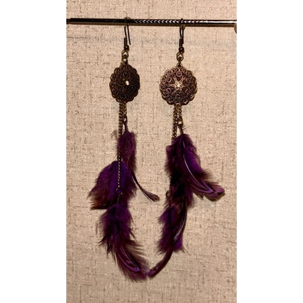 Purple Vintage Bohemian Feather Dangle Earrings